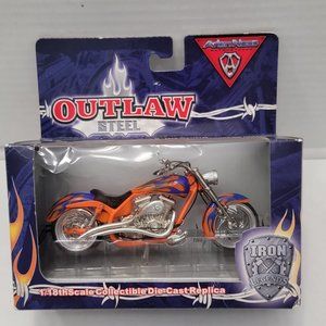 New Outlaw Steel Iron Legends Orange Blue w Flame Motorcycle DieCast Metal 1:18